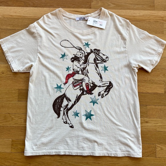 Letluv Tops - LETLUV Western Rodeo Horse Stars Graphic Boyfriend Tee Women's L Cotton USA